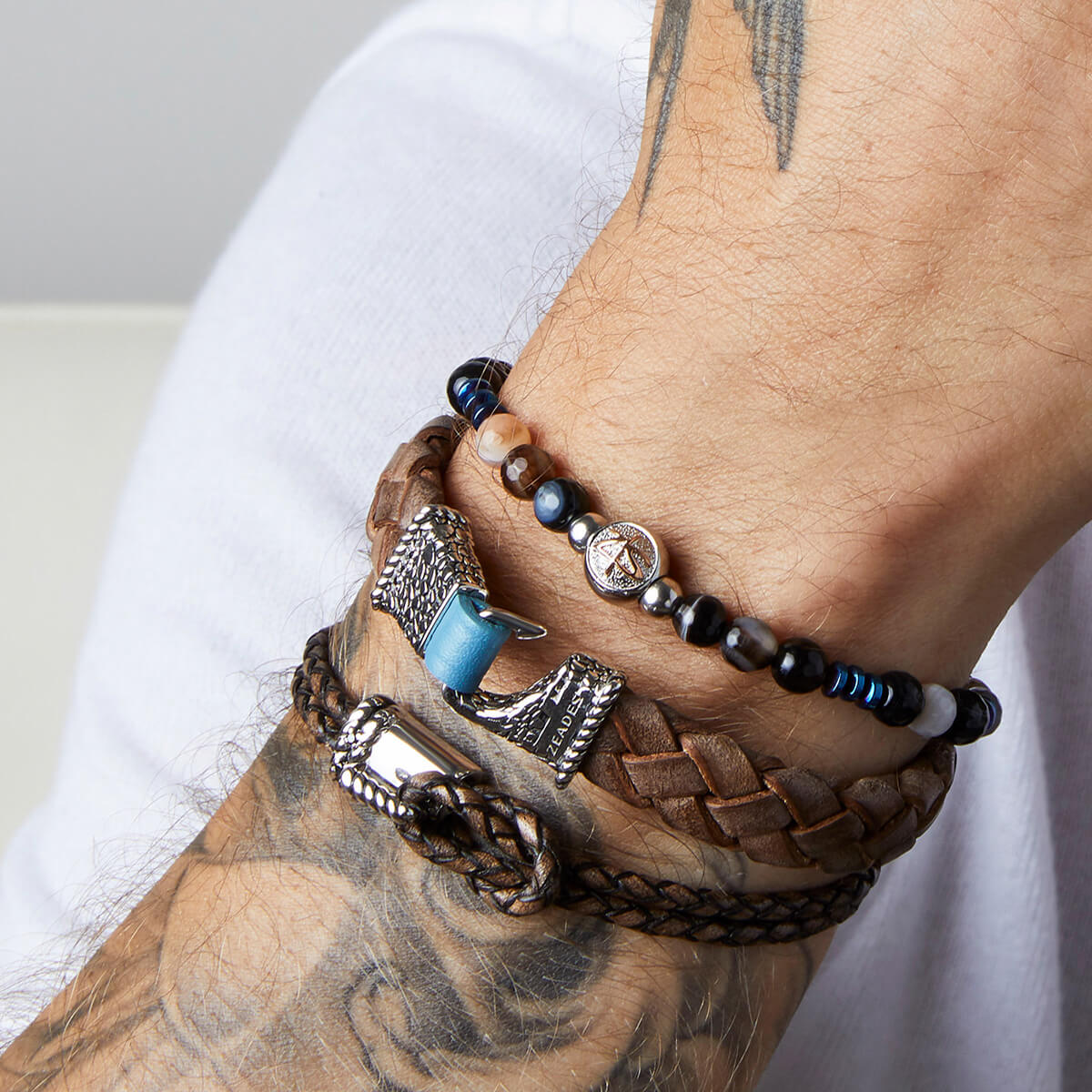 Silver 925 * Bracelet TANGON GALETS Taupe LB SI
