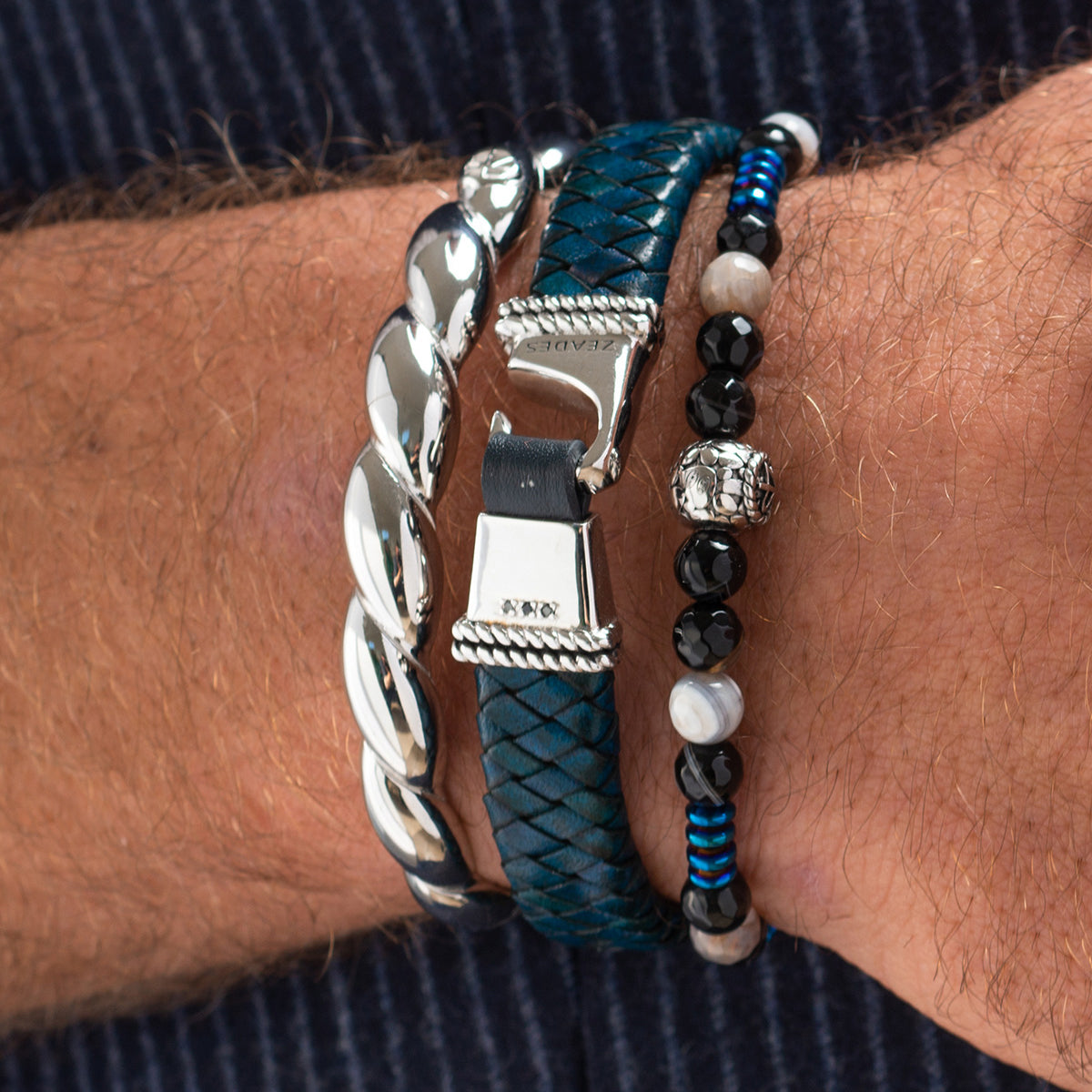 ARGENT 925 * Bracelet TANGON CORDE Bleu Abysse SI