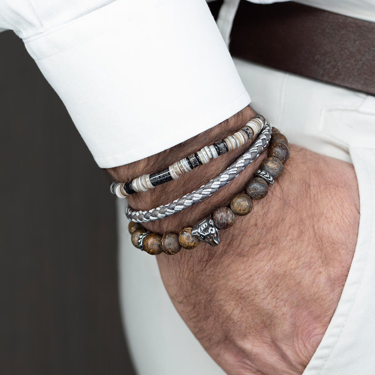 Men grey set bracelets