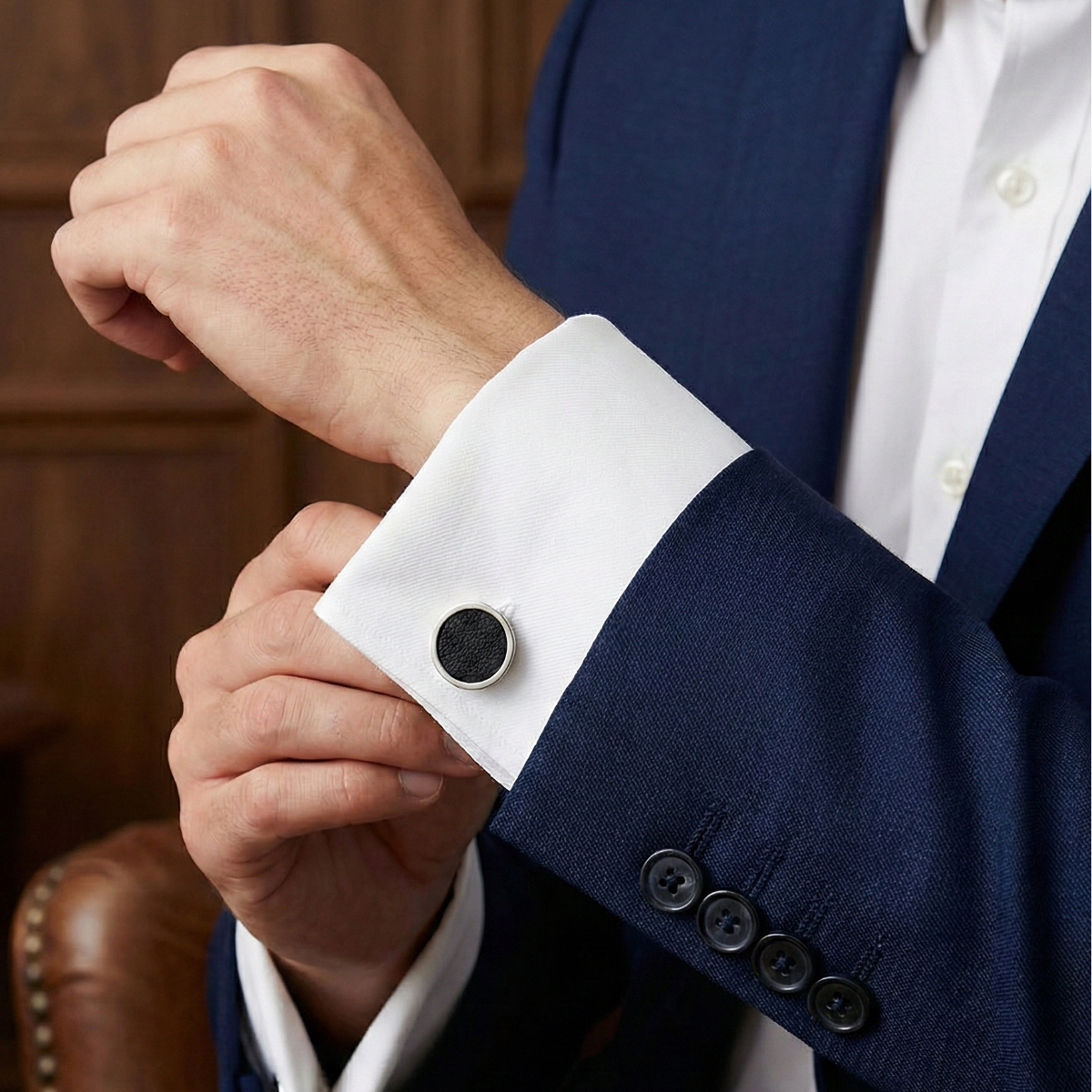 Boutons de Manchette DISCUS - Cuir Noir