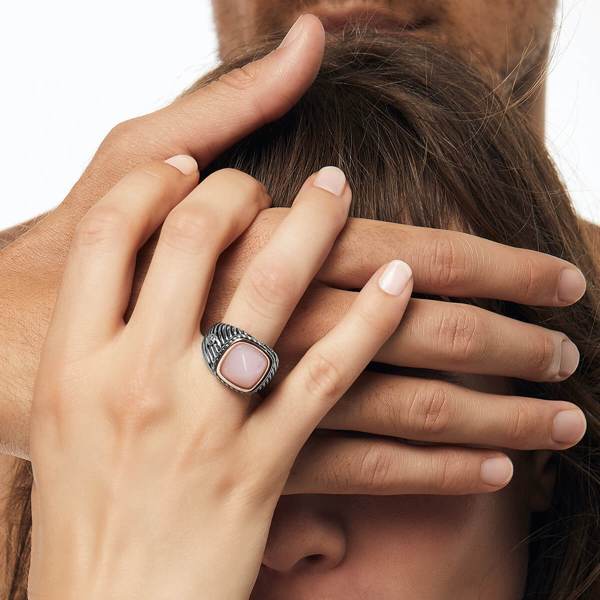 925 SILVER * Ring CORDAGE Rose Jade 2-tone