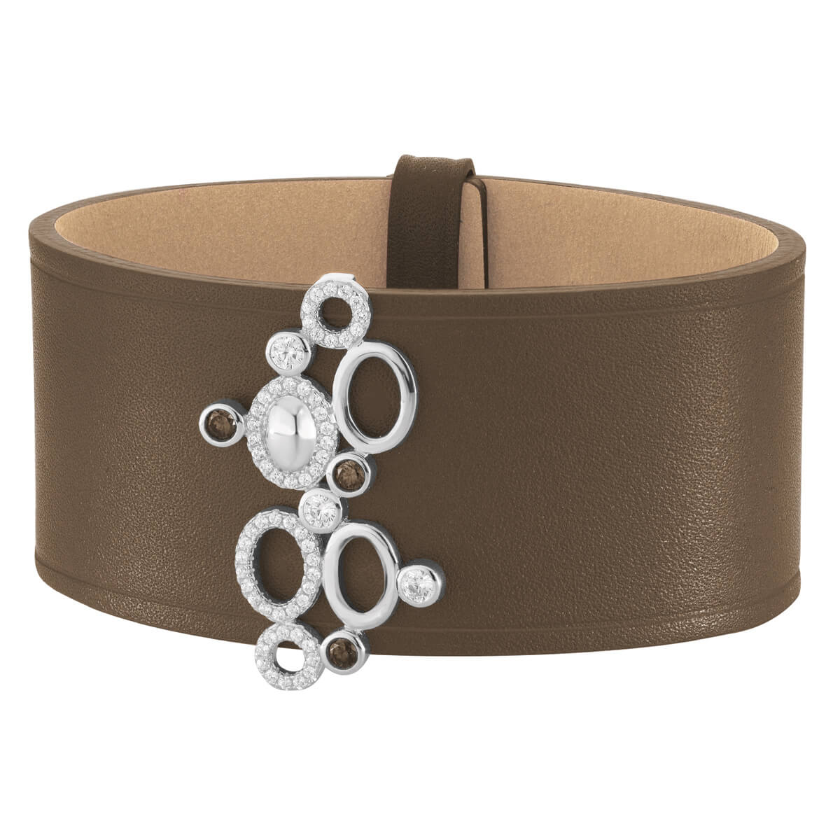 Cuff GALETS Taupe Leather Silver