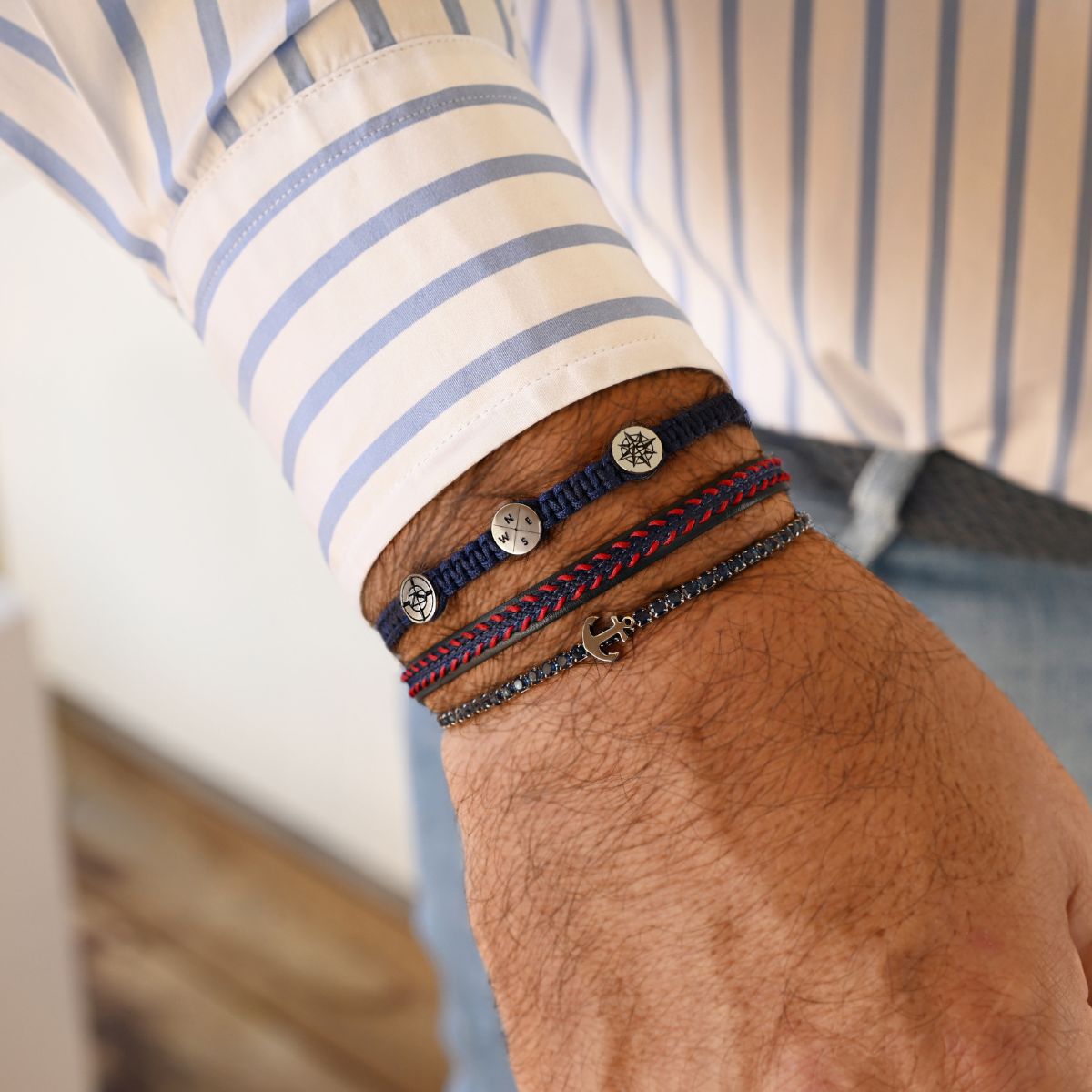Bracelet TORNADO Blue - Red leather