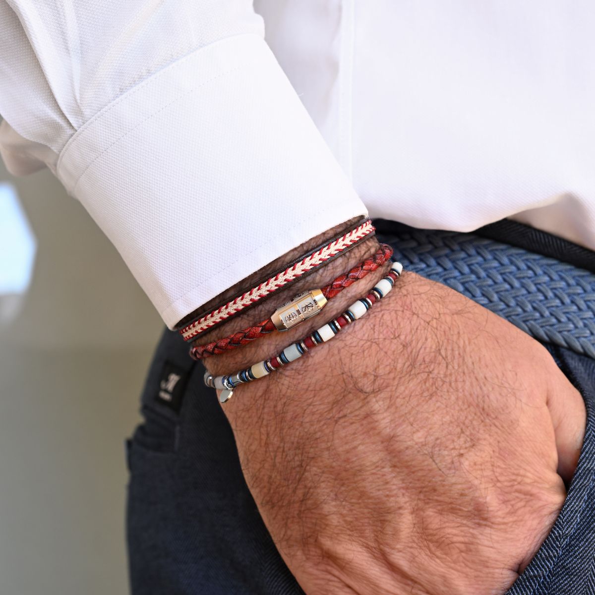 3 Bracelets SET 317 - Leather & Hematite