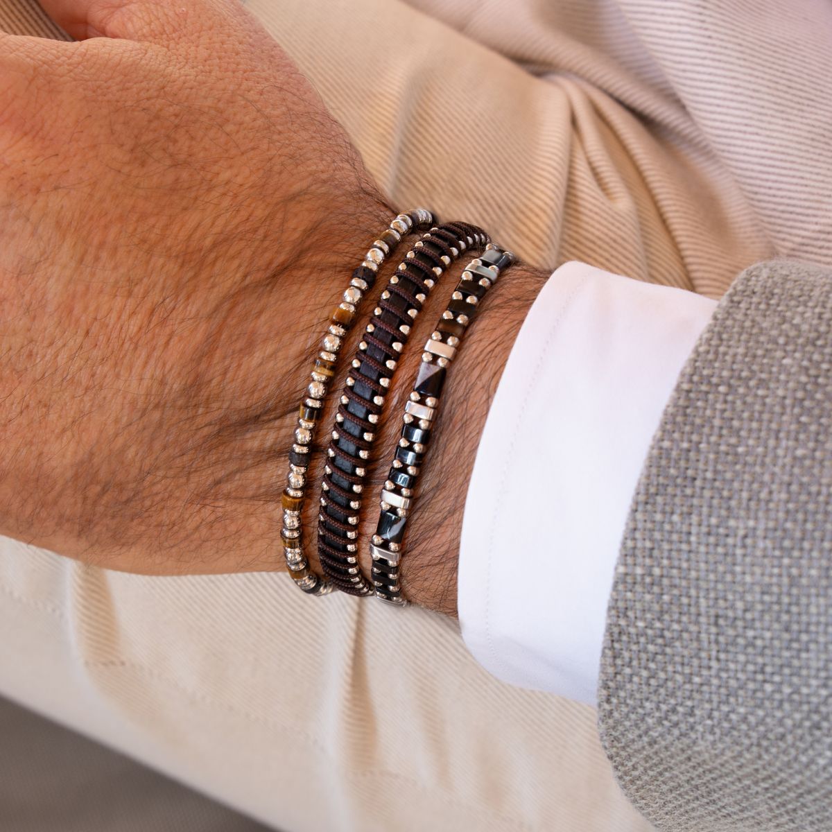 3 bracelets SET 233 - Marron-Oeil de Tigre