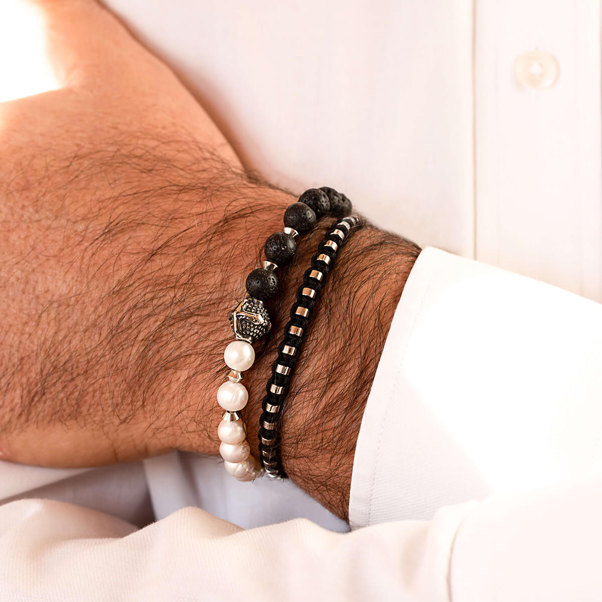 bracelet men pearls and lava