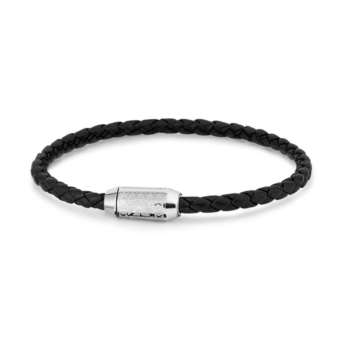 Black Braided Leather Bracelet for Men
