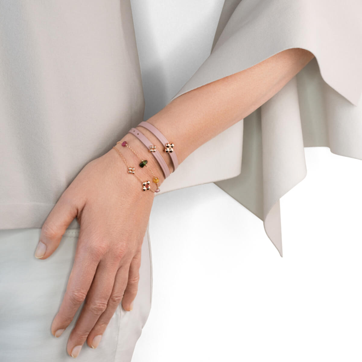 ARGENT 925 * Bracelet ANEMONE OCEANE 6DT Cuir Rose