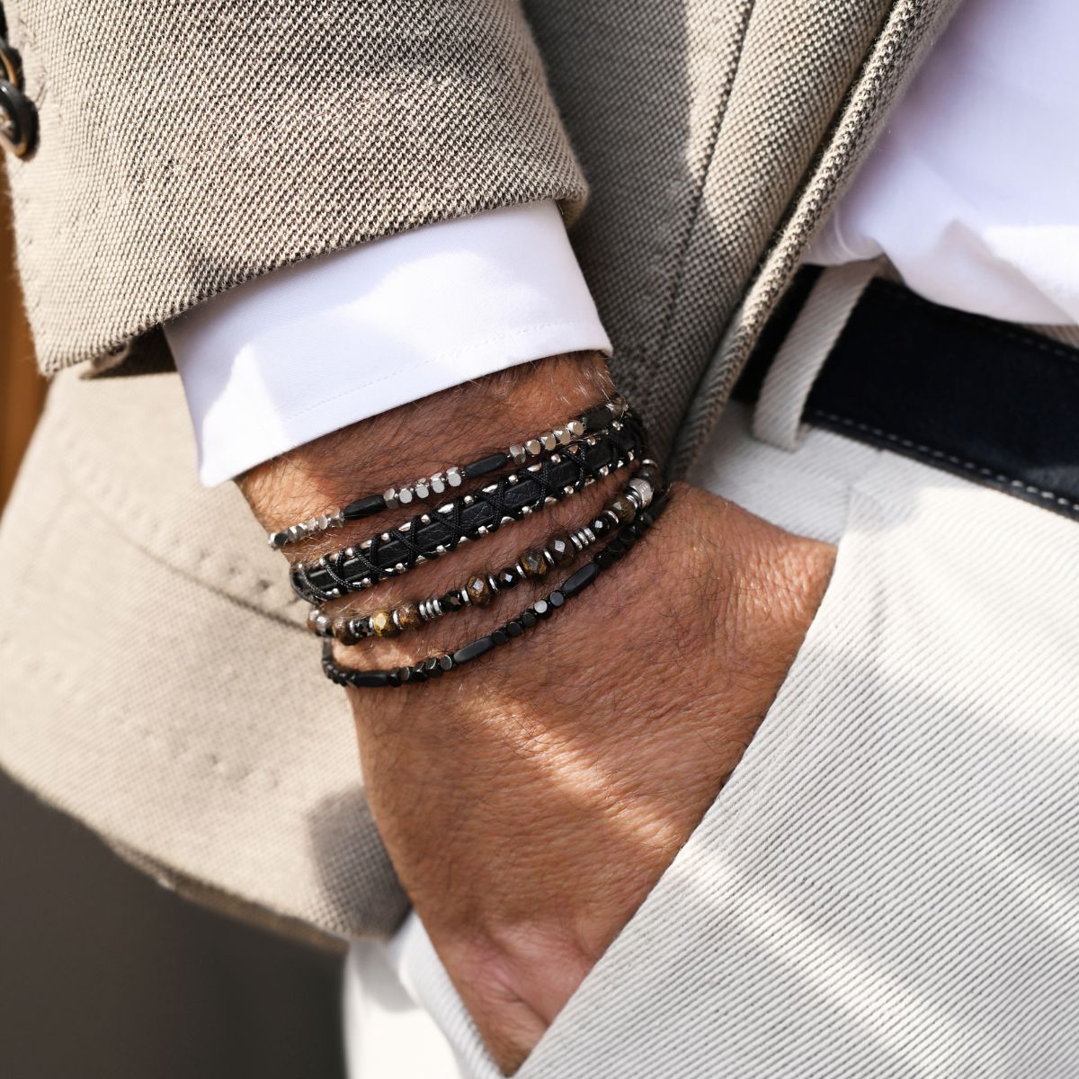 Bracelet LEFKA Ori - Agate-Bronzite-Hematite