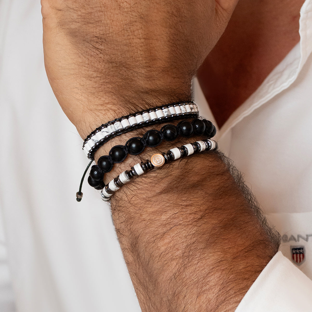 Black and white men bracelet set