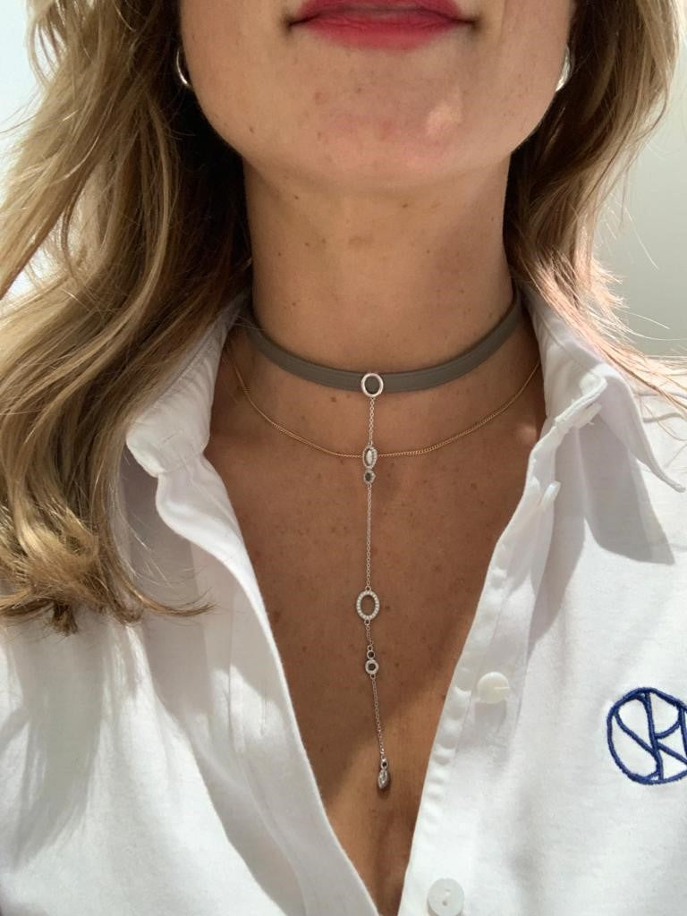 Choker GALETS RIVIERE Taupe Leather - Silver