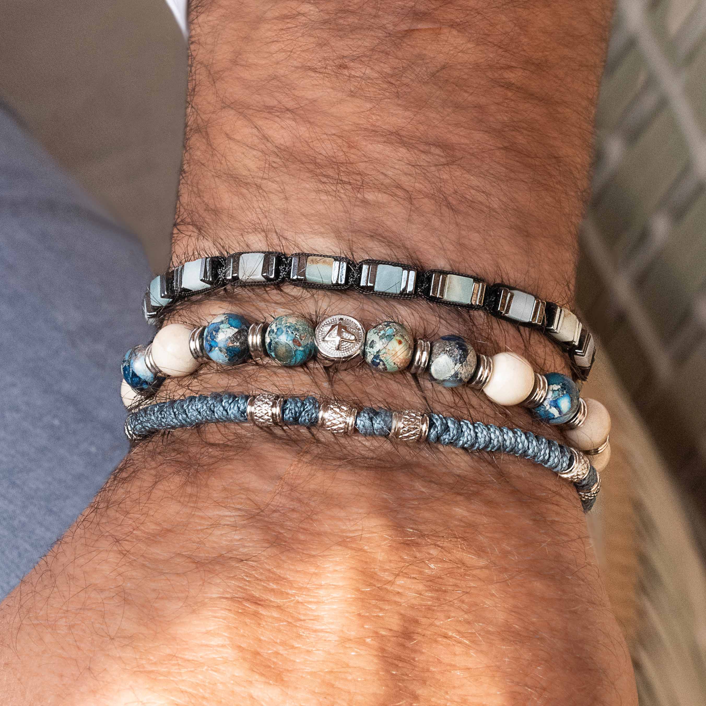 3 bracelets SET 214 - Bleu-Crème Jaspe